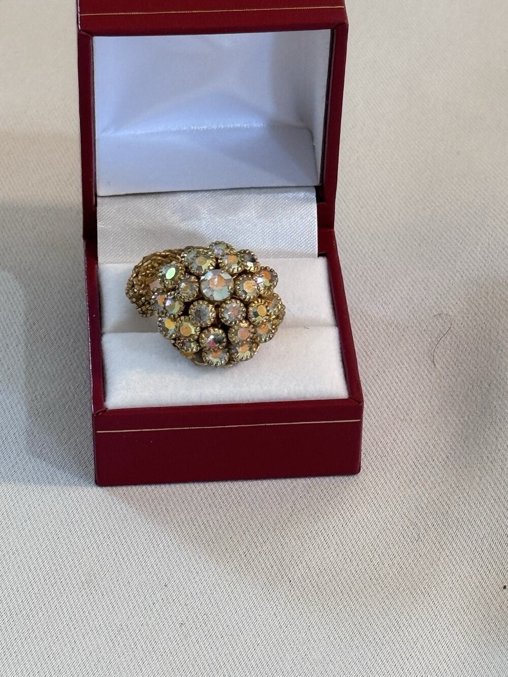 Vtg. Sarah Coventry Cluster Aurora Borealis AB Rhinestone Adjustab